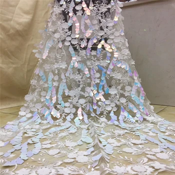 

Tollola 2019 Newest White African Mesh Lace Fabric With Sequins High Quality Guipure Lace French Net Fabric For Party Dress