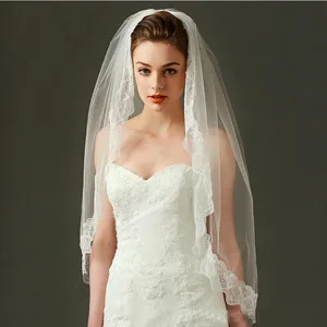 Promo In Stock Real Image Short Ivory Wedding Veils Romantic Lace Appliques Two Layers Hips Length Cheap Bridal Veil 50*100*172CM Promo In Stock Real Image Short Ivory Wedding Veils Romantic Lace Appliques Two Layers Hips Length Cheap Bridal Veil 50*100*172CM