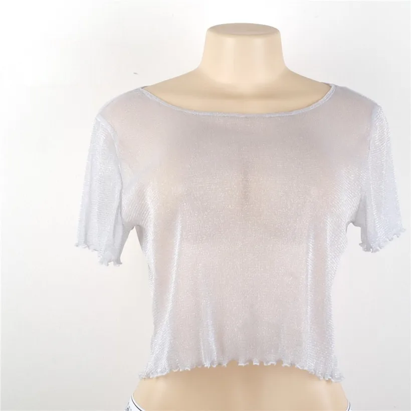 white glitter mesh top
