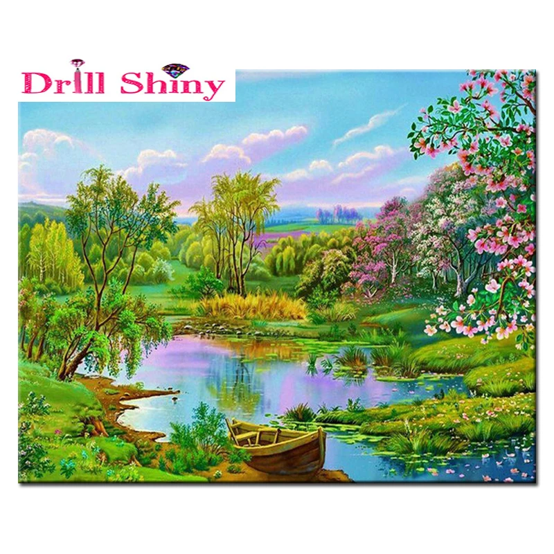 

New Diamond Embroidery boat Pattern DIY Needlework square Diamond Painting Cross Stitch scenery Series 3D Rhinestones Painting