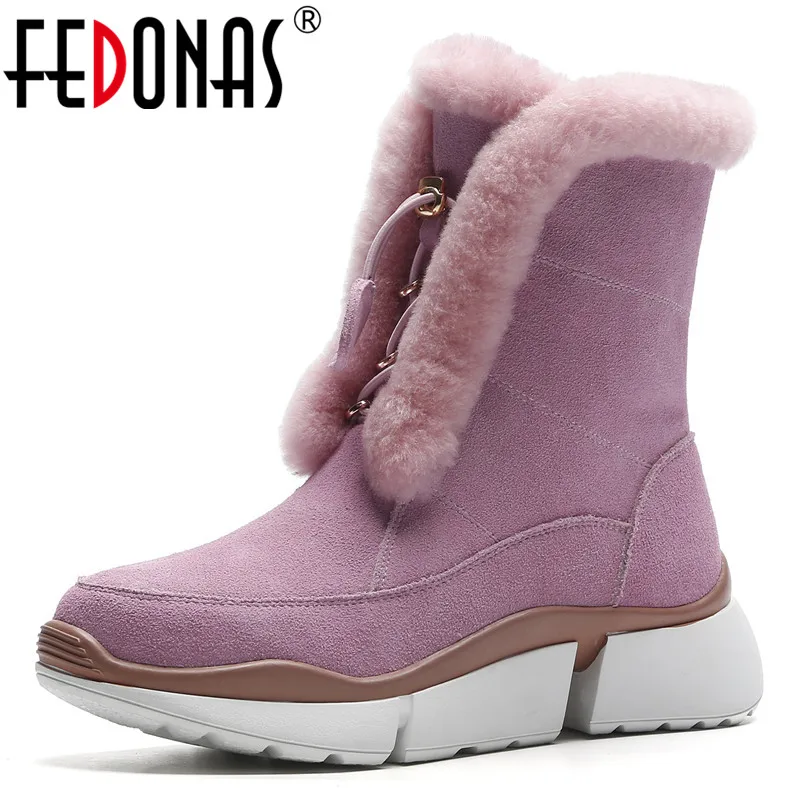 

FEDONAS New Arrival Women Cow Suede Ankle Boots Platforms Warm Winter Snow Shoes Woman Round Toe Comfort Casual Basic Boots