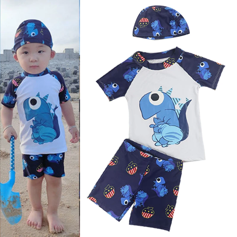 

2018 Baby Boys clothes set dinosaur Swimming Suits 3 pieces/set Summer Kids Boy Cartoon holiday Beach Swimwear Children clothes