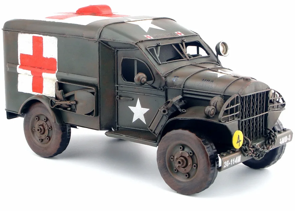 Античная классическая модель автомобиля DODGE США армейский грузовик жесть автомобиль ручной работы спасательный грузовик Красный Крест