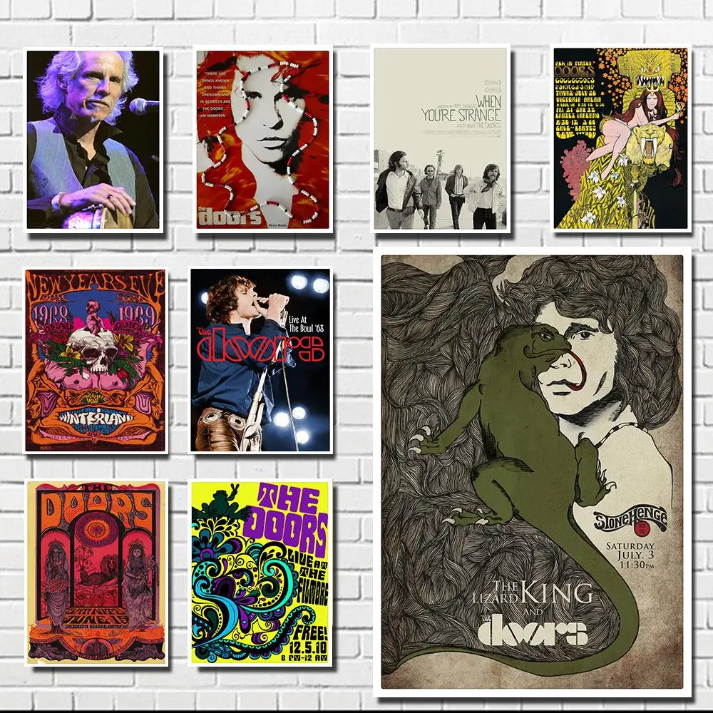 

The Doors Jim Morrison Vintage Retro rock band music Guitar White Kraft Paper Poster Wall Sticker Home Decora