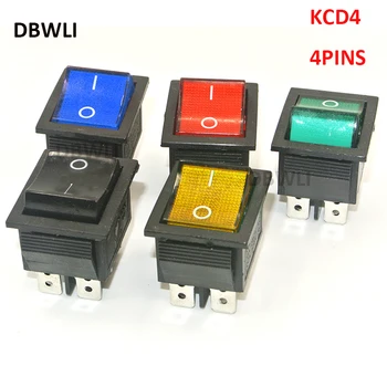 

5PCS KCD4-202 DPST rocker switch power switch 4 feet with red green blue yellow light 31x25mm 20A 125VAC 16A 250VAC