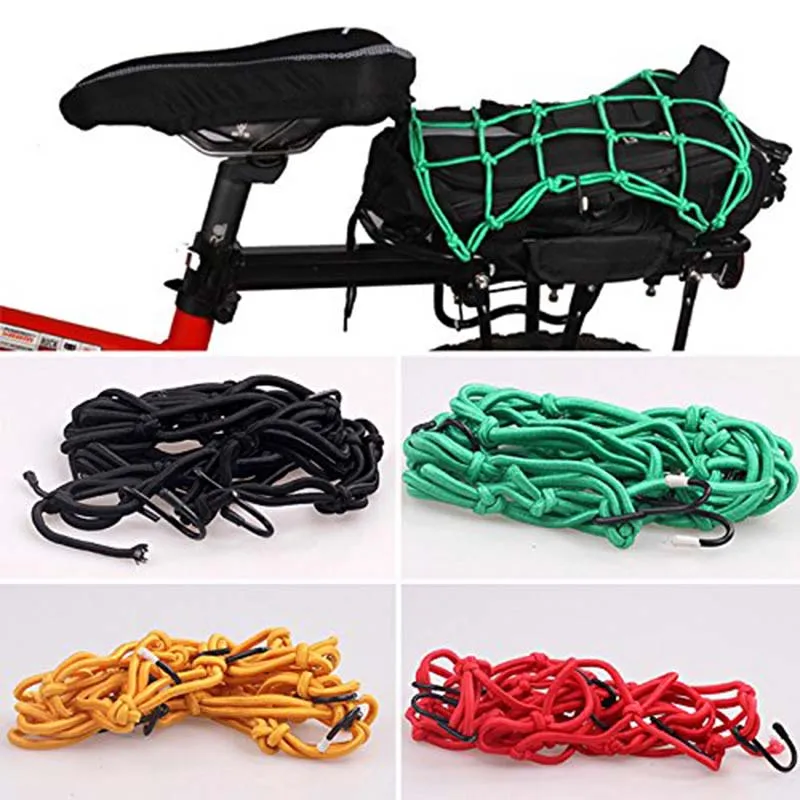 

Bike Bicycle Back Seat Motorcycle Cargo Luggage Net Cord Latex Bungee Mesh Rubber Tipped Fuel Tank Mesh Web Hooks Hold Down
