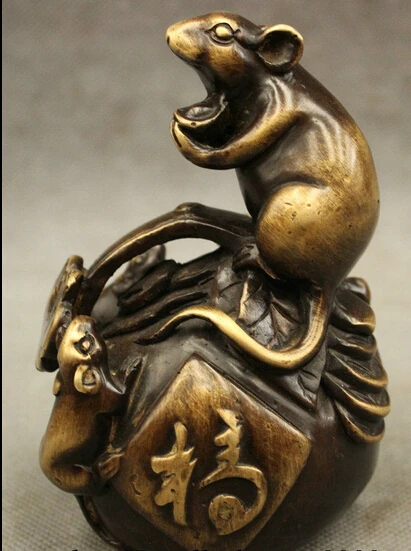 

wan671018+++Chinese Bronze Year Zodiac Wealth Coin RuYi Fu Mouse Statue On Shou Peach