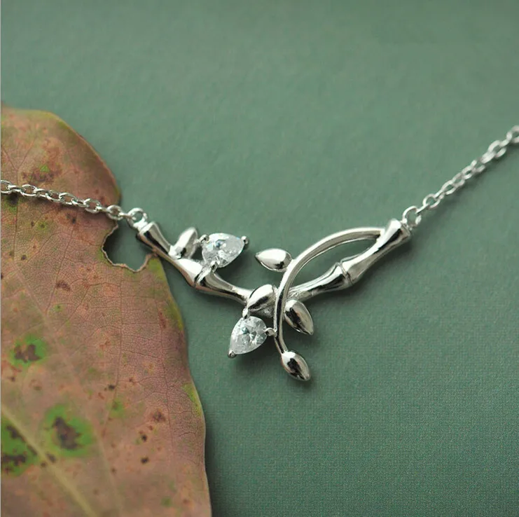 925 Sterling Silver Fine Jewelry Necklace AAA Zircon Branches Plant