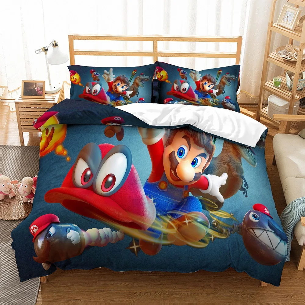 

Super Mario Game Design Blue Bedding Set Microfiber Cartoon Duvet Cover Set 3PCS AU/EU/US Size Bed Linen Set with 2 Pillowcase