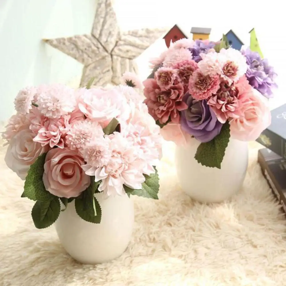 

Fake Flower For Artificial Flowers Bouquet Rose Dahlia Fall Vivid Wedding Home Party Christmas Decor Silk Flower XF30
