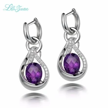 l zuan 925 Sterling Silver Natrual 5 08ct Amethyst Purple Quartz Flower Drop Fine Jewelry Christmas