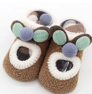 Осенне-зимние утепленные носки для малышей Детские носки из кораллового флиса для детей 0-3 лет домашние носки-тапочки для мальчиков и девочек - Цвет: brown