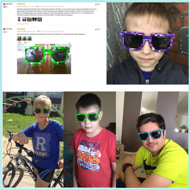 Long Keeper Kids Sunglasses Mosaics Minecraft 4-13 Years Square Children Sun Glasses Boys Girls Pixel Eyewares Christmas Gift 36