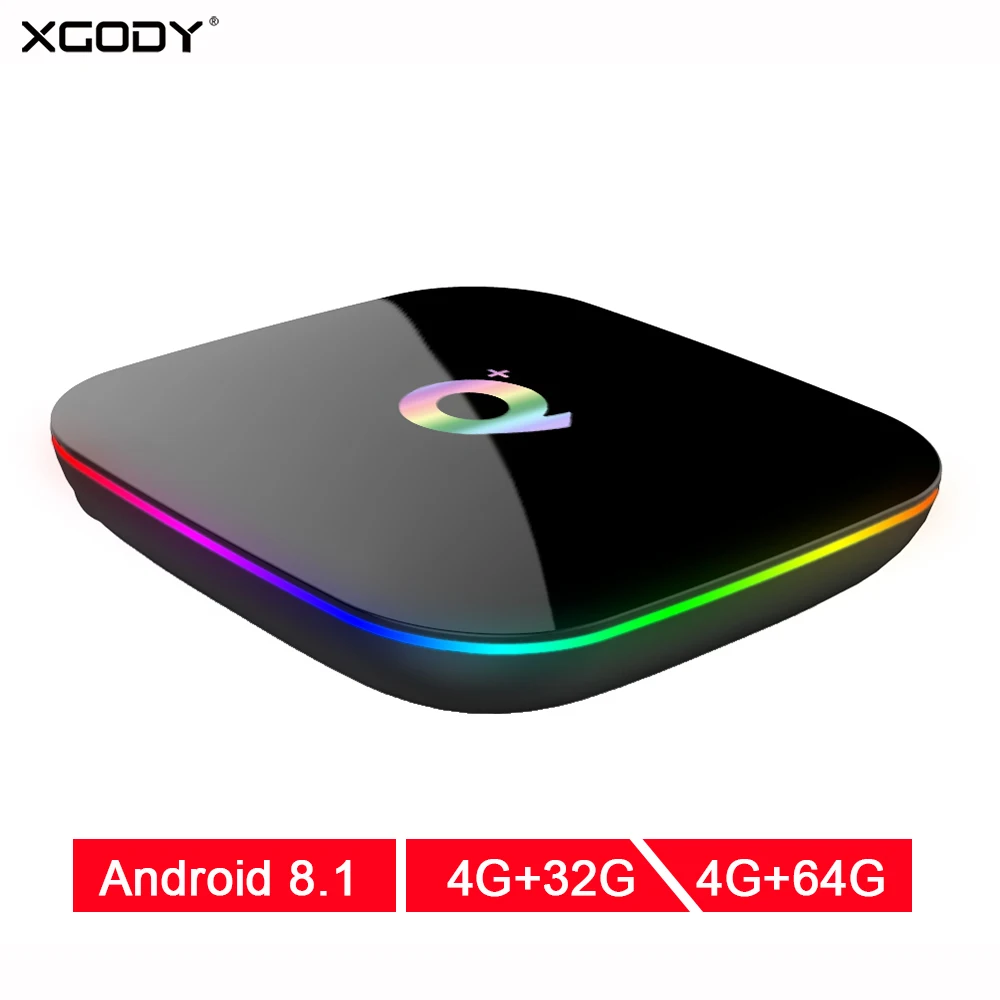 

XGODY Q Plus Android 8.1 Smart TV Box 4G 32G 2.4G WIFI 4K Media Player Quad-core Cortex-A53 1018P HD TV Set Top Box