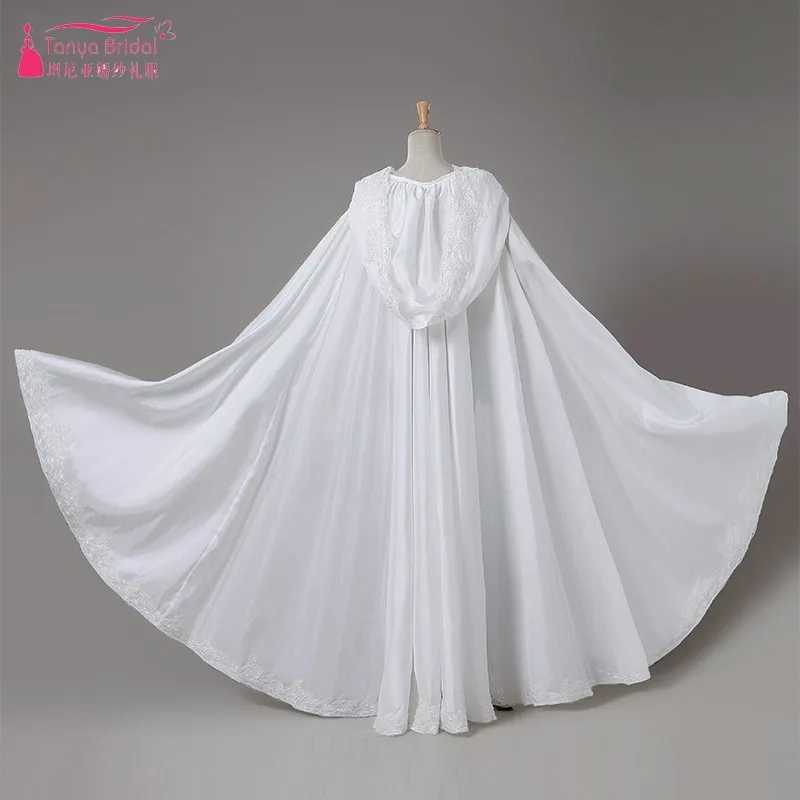 Wedding Cape Ivory Lace Applique Long Taffeta Bridal Bolero Elegant Bride Cloak With Hood DQG449