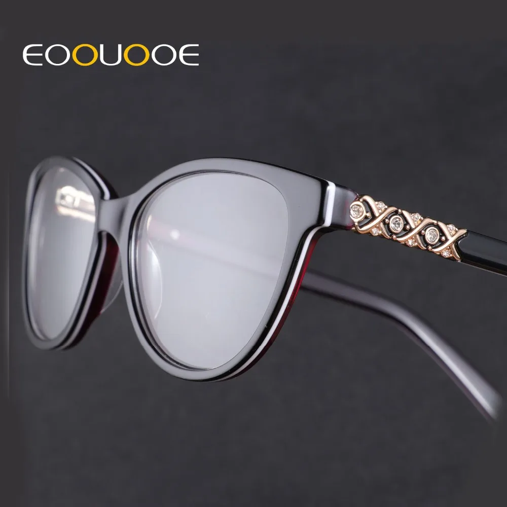 EOOUOOE женские ацетатные очки с бриллиантами прозрачные линзы Monturas De Lentes Hombre Gafas