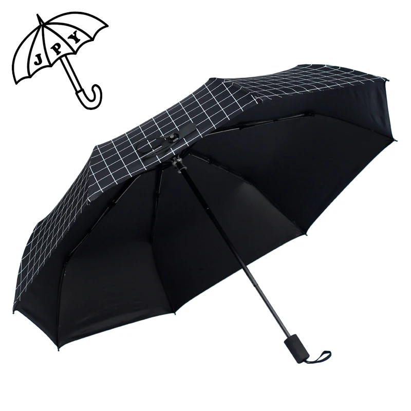 Business Man Series Rain Umbrella White and Black Lattice Pongee Sun