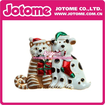 

100pcs / Lot Cute Christmas Cat And Dog Rhinestone Brooch Pin