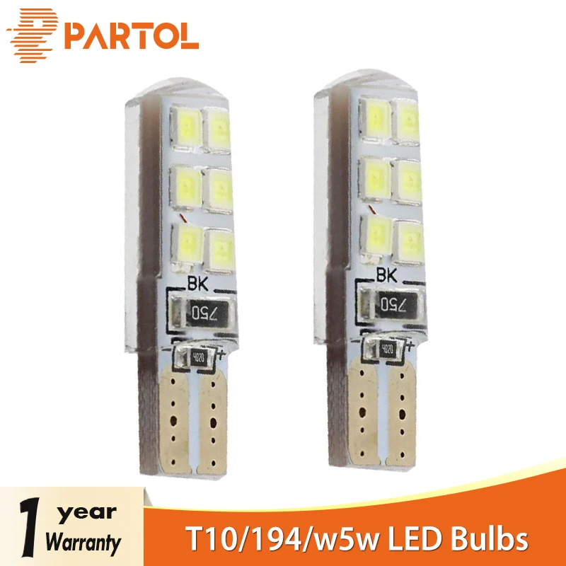 

Partol 2PCS Car Styling Auto LED T10 Canbus 194 W5W 12 SMD 2835 LED Light Bulb No Error LED Light Parking T10 LED Car Side Light
