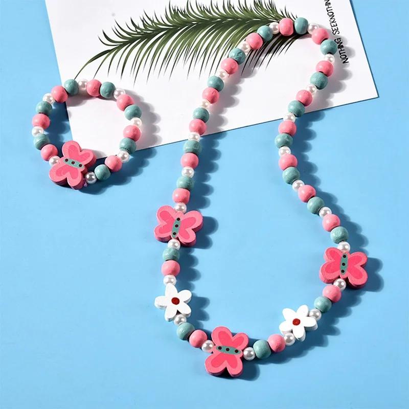 

Cartoon Rabbit Animal Flower Wood Beads Girls Jewelry Set Kids Children Girls Necklace Bracelet Set Birthday Party Jewelry Gift