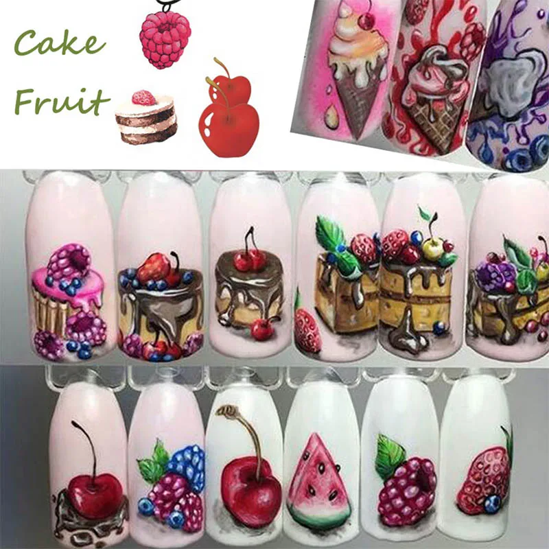 

MYBORMULA 18 pcs/sets Fruits Drink Ice Cream Summer Series Water Tranfer Nail Sticker Manicure Nail Art Decoration Watermark Tip