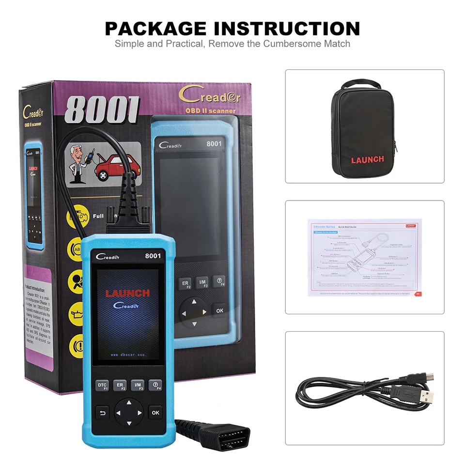 New Launch CReader 8001 Auto Scanner with ABSSRS ECU Oil & EPB reset Prints data via PC CR8001 OBD