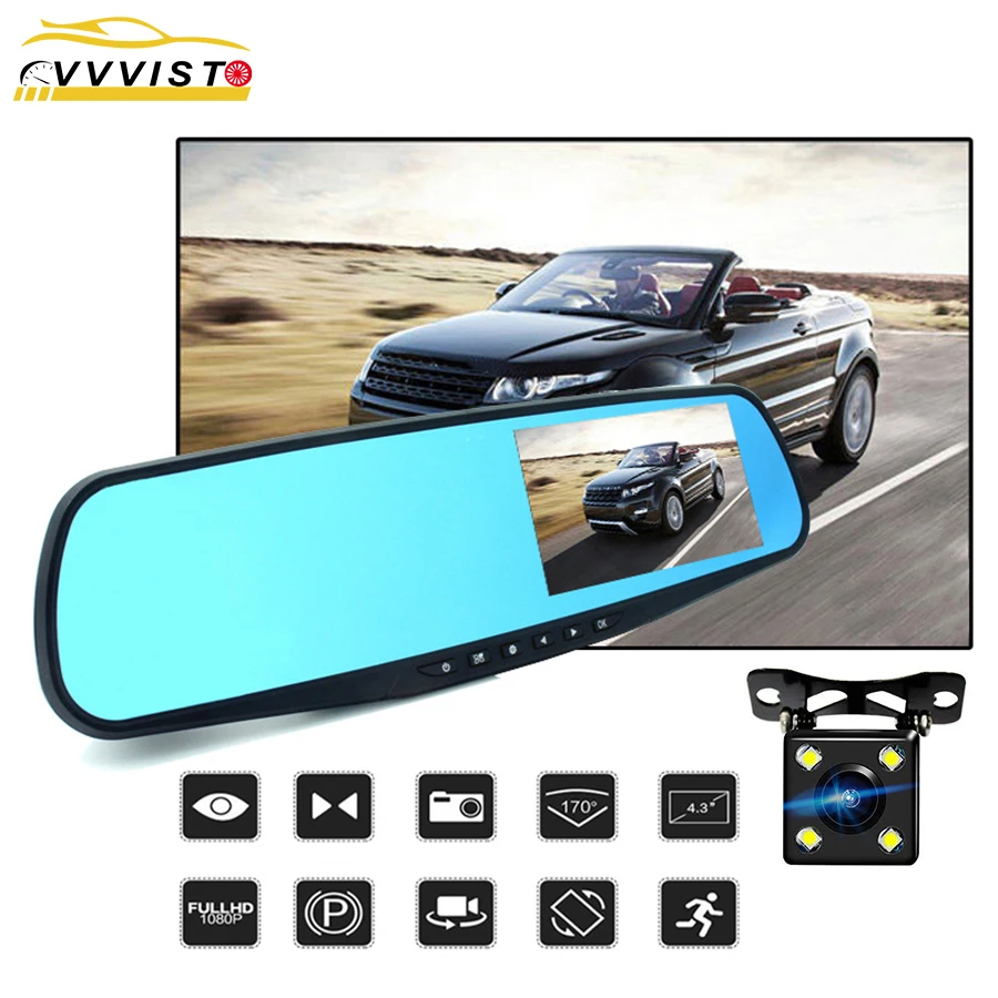  Full HD 1080P Car Dvr Camera Auto 4.3 In Rearview Mirror DVR Dash Camera For Car DVR Recorder Video