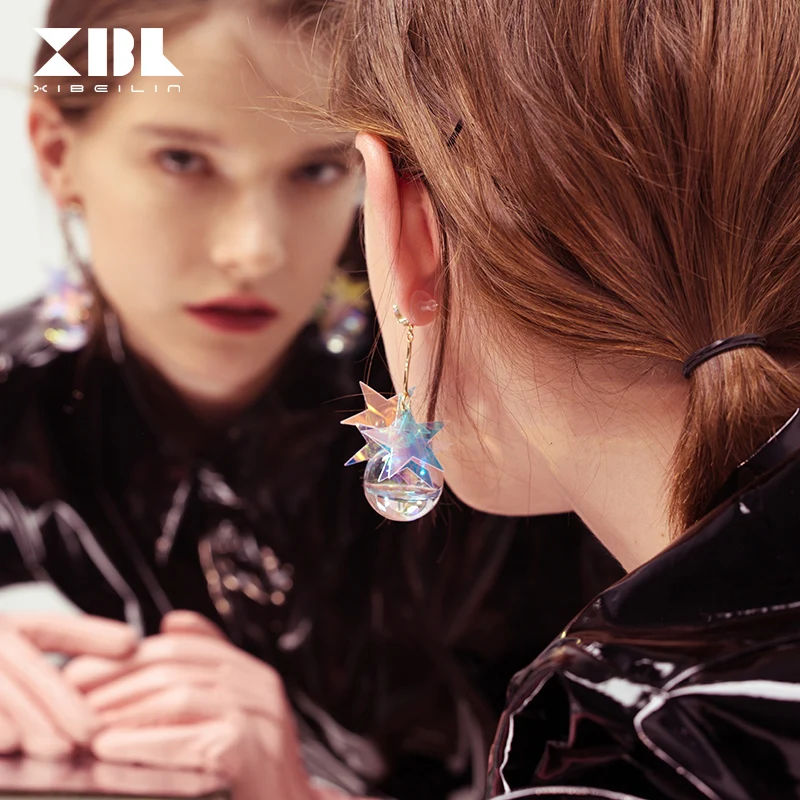 

2019 Fashion Exaggerated Ball Star Drop Earrings Female Rhinestone Temperament Long Pendant Earrings Party Jewelry Gifts