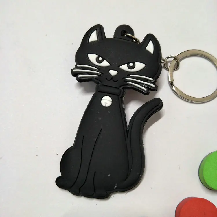 Servicio de entrega de Kiki de dibujos animados de PVC negro, llavero de gato lindo divertido silicona para llaves colgante accesorios de la joyería de regalo
