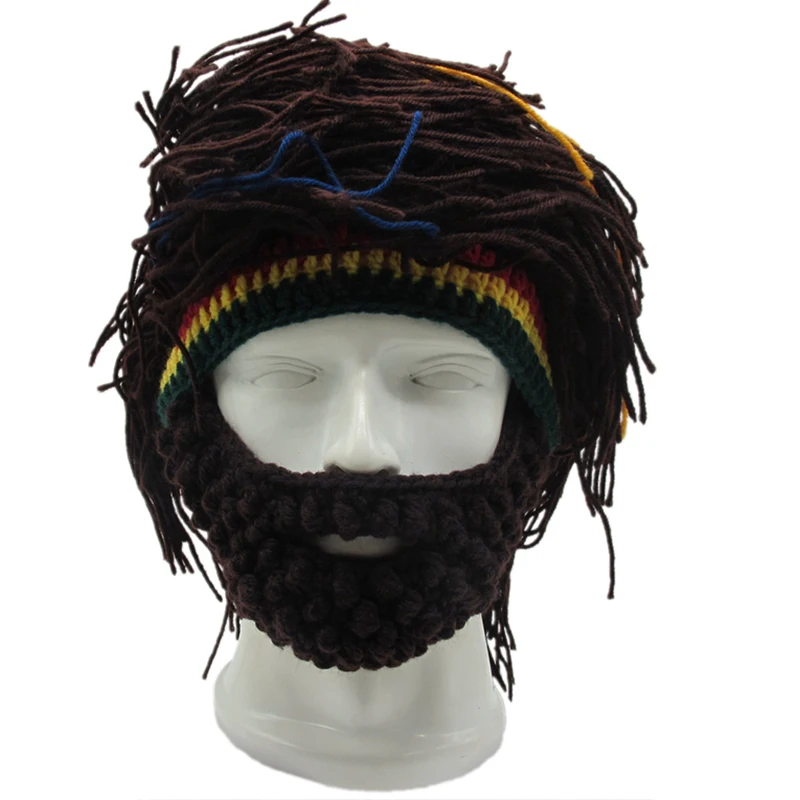Wig Beard Wig Hat Wool Knitted Hat Taking Pictures Handmade Beard Rasta Beanie Wind Mask Knit