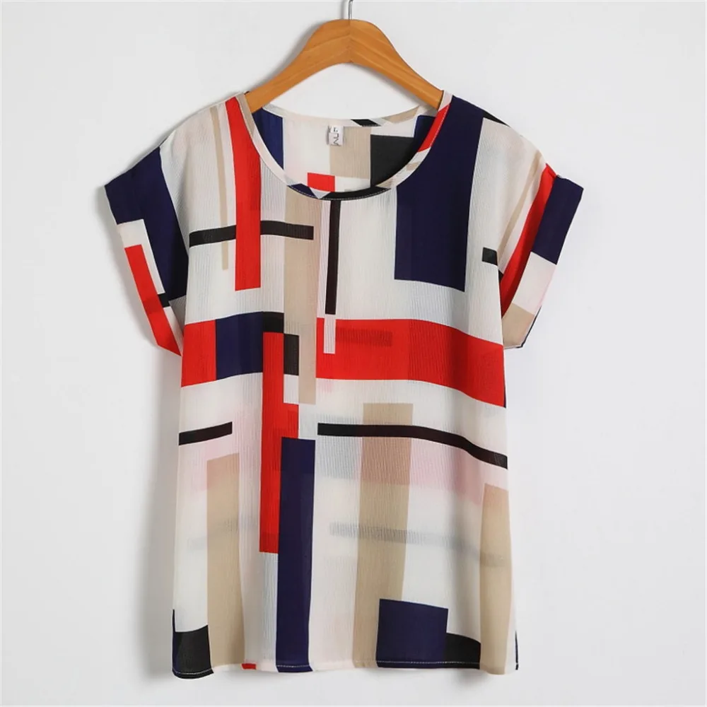 

2019 Tops Popular Fashion Soft Summer Women's Red Striped Short Sleeve Chiffon Shirt Large Size T-Shirt