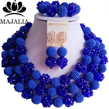 

Fashion nigerian wedding Royal Blue Crystal and plastic african beads jewelry Set Bridal jewelry Sets Free shipping Set t-1723