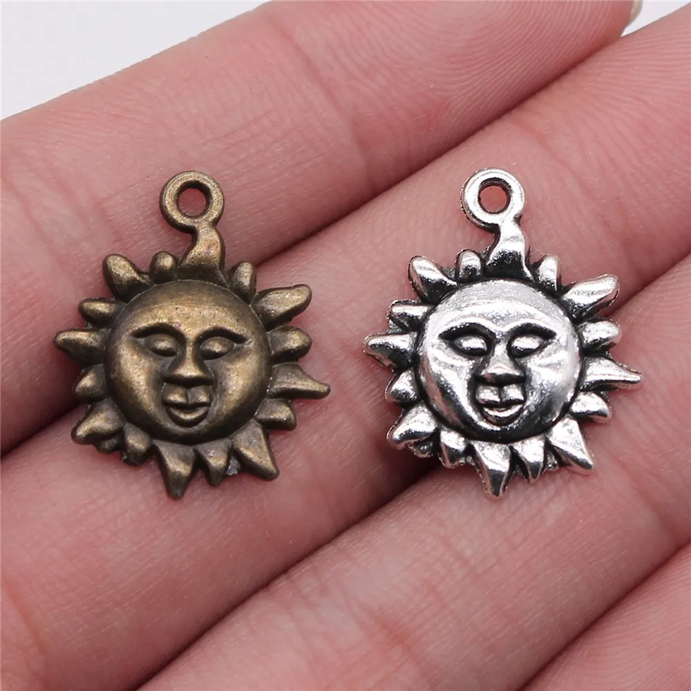 WYSIWYG 20pcs 23x19mm Pendant Sun Sun Charm Pendants For Jewelry Making Antique Silver Color Sun Pendants WYSIWYG 20pcs 23x19mm Pendant Sun Sun Charm Pendants For Jewelry Making Antique Silver Color Sun Pendants