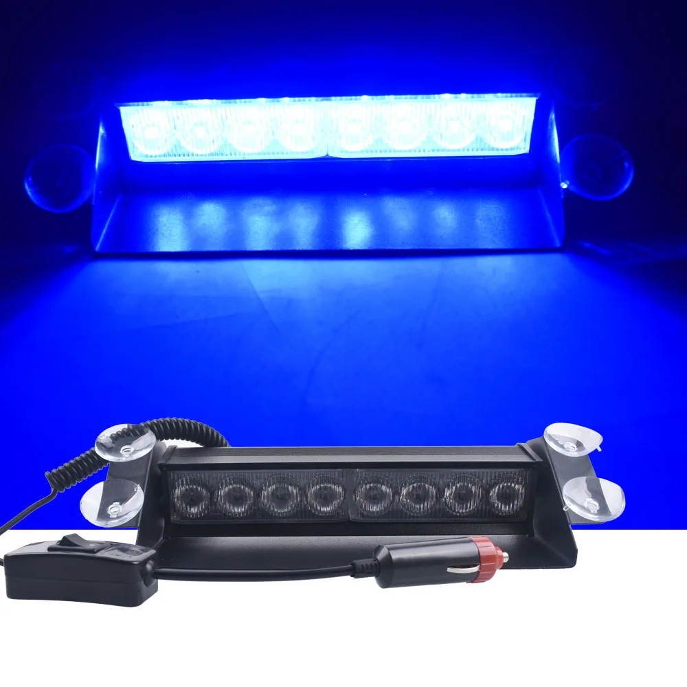 

DC 12V Auto 8 LED Police Strobe Light Blue Dash Emergency Flashing Warning Lamp 3 Flash Fog Lights For Car Motorcycle Truck