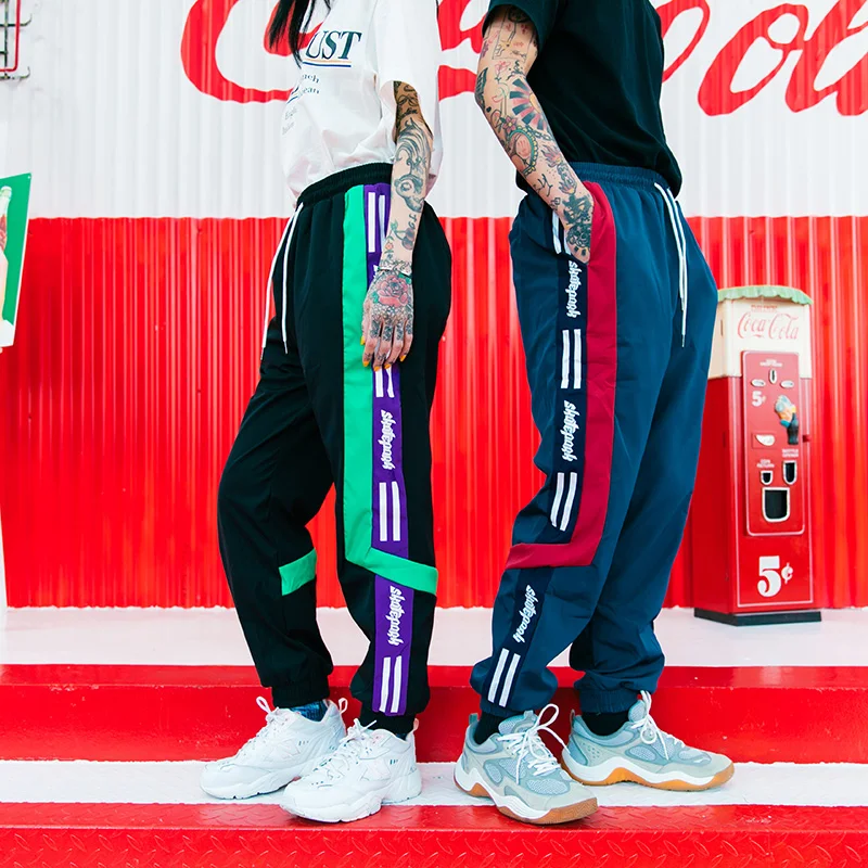 Aolamegs Sweatpants خليط إلكتروني السراويل الترنك الرجال قلم رصاص الورك هوب مرونة الخصر الأزياء عالية ستيت فضفاض ركض الشارع الشهير
