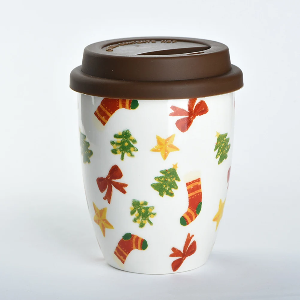 380 мл керамическая кружка, Рождественская кофейная кружка без ручки, утолщенная модная чайная чашка с силиконовой крышкой, рождественские подарки, кружка для молока