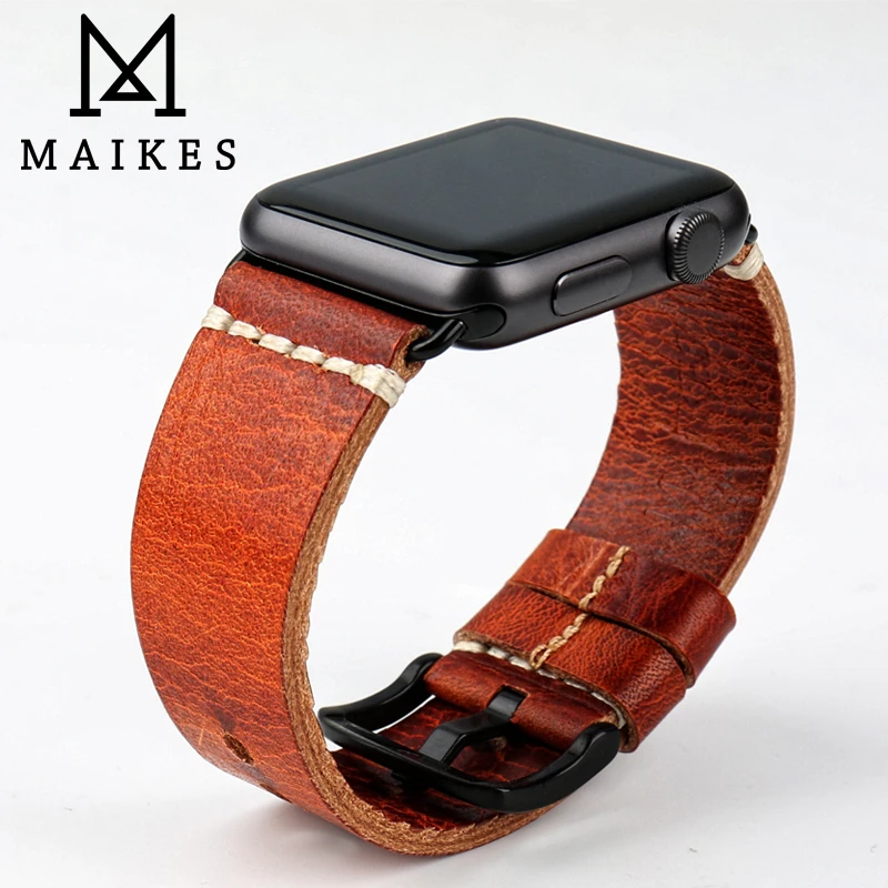 MAIKES Замена для Apple Watch Band 44 мм 40 мм 42 мм 38 мм серия 4 3 2 1 iWatch браслетный ремешок для часов масло воск кожаный ремешок для часов