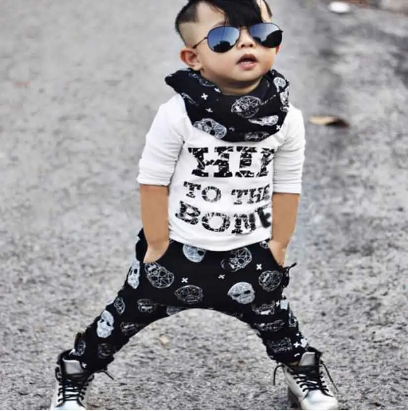 The new arrive 2017 autumn style baby boy clothes long sleeve newborn letter cotton fashion T-shirt + skull trousers