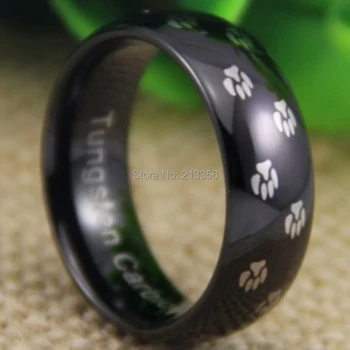 

Free Shipping USA UK CANADA RUSSIA Brazil Hot Selling 8MM Lovely Doggy Prints Black Dome New Men's Fashion Tungsten Wedding Ring