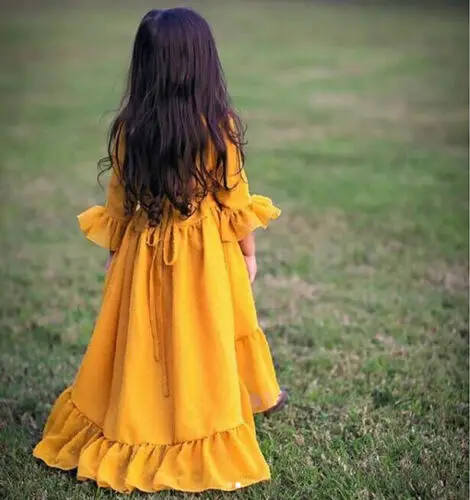 Летнее милое платье для маленьких девочек в богемном стиле с милыми оборками; желтое асимметричное праздничное платье принцессы; праздничная одежда; Сарафан