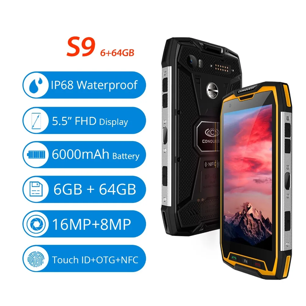 Conquest S9 водонепроницаемый смартфон с IP68 Android 7 1 5 дюймов FHD 6 ГБ Оперативная память 64