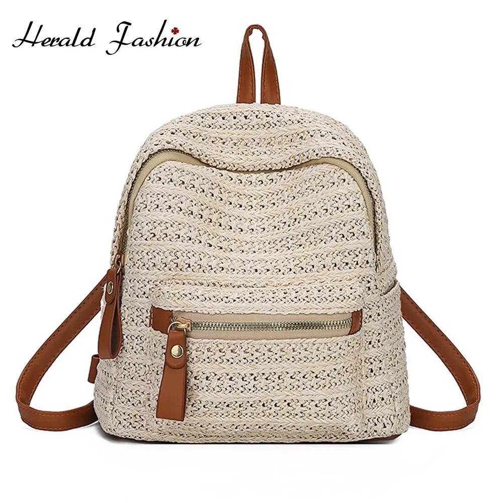 Модный Мини-женский рюкзак Herald, плетеная пляжная летняя сумка из соломы, школьный рюкзак для девочек-подростков, маленькая дорожная сумка