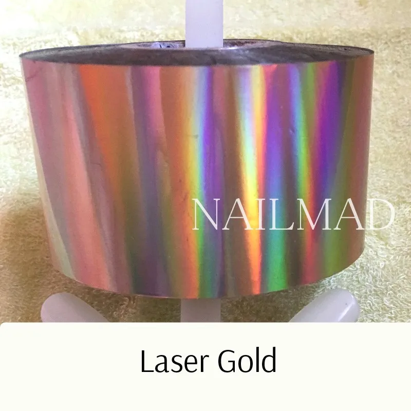Laser Gold 1 рулон 120 м* 4 см голографическая пленка для переноса ногтей лазерные серебряные наклейки для дизайна ногтей Фольга голографическая бумага для переноса - Цвет: Laser Gold