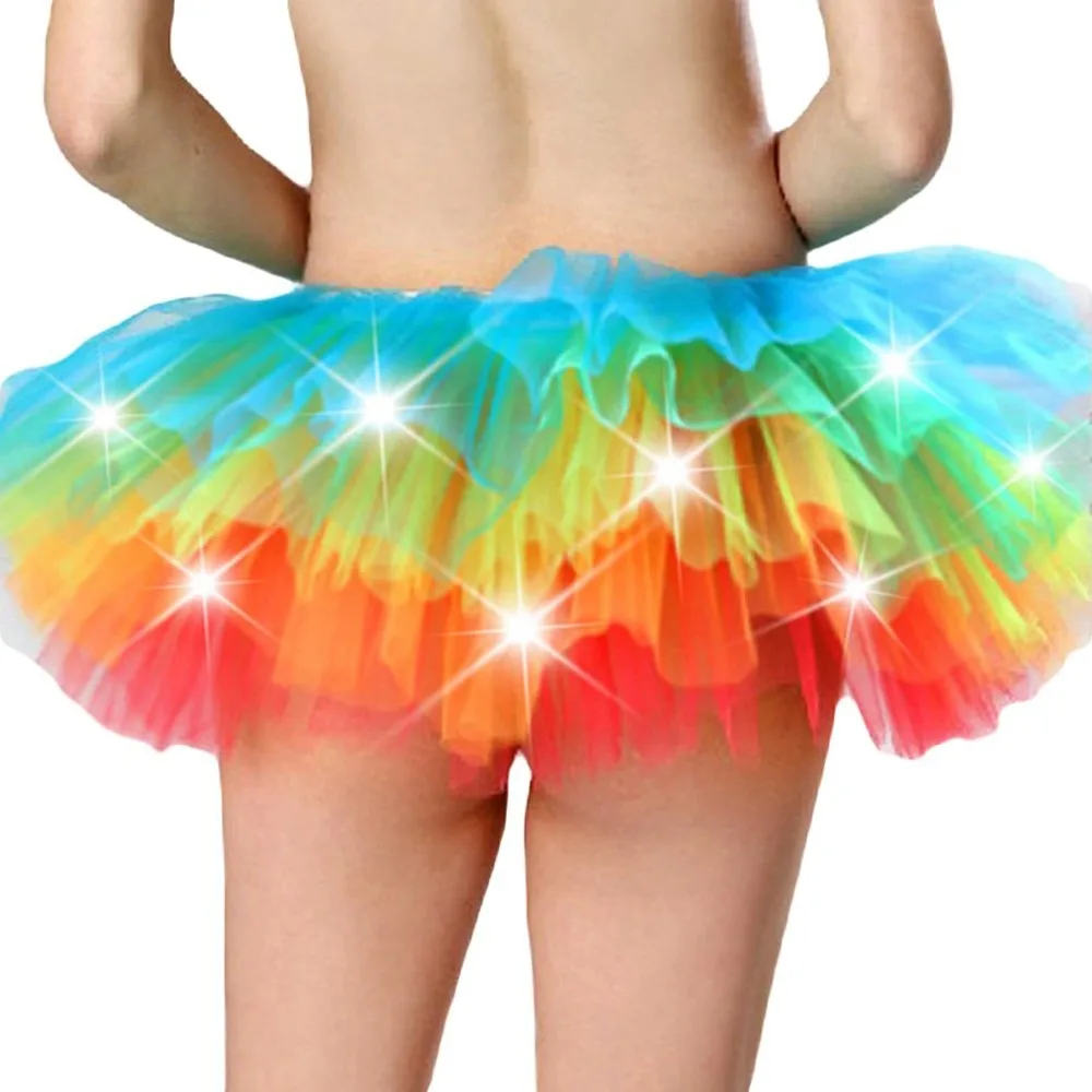 Женская юбка-пачка Радужная со светодиодным светильник пышная Тюлевая юбка вечерние короткие мини-принцессы для танцев