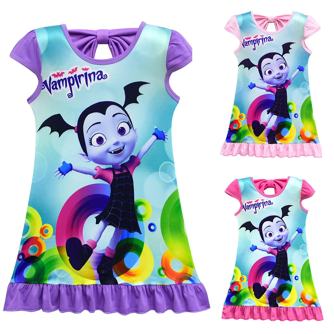 

2018 Baby Girls Clothes Moana Trolls Dresses Girl Princess Birthday Party Dress Children Vampirina Costume Kids Clothing