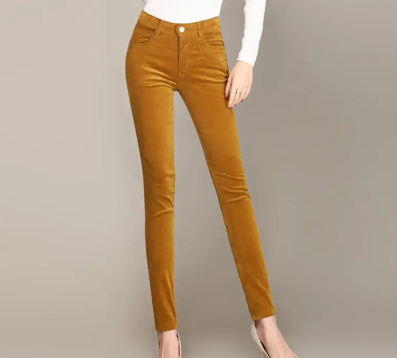  Spring and autumn new cotton corduroy feet pants women high waist stretch pencils leisure trousers