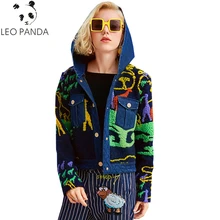 Новинка весны, Высококачественная женская короткая куртка, женская модная куртка с длинным рукавом и рисунком, свободная повседневная шерстяная куртка с капюшоном HF41