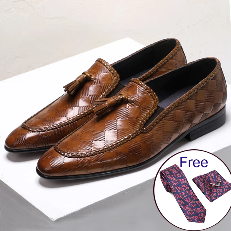 

Men leather shoes business dress suit shoes men brand Bullock genuine leather black slipon tassel wedding mens shoes Phenkang