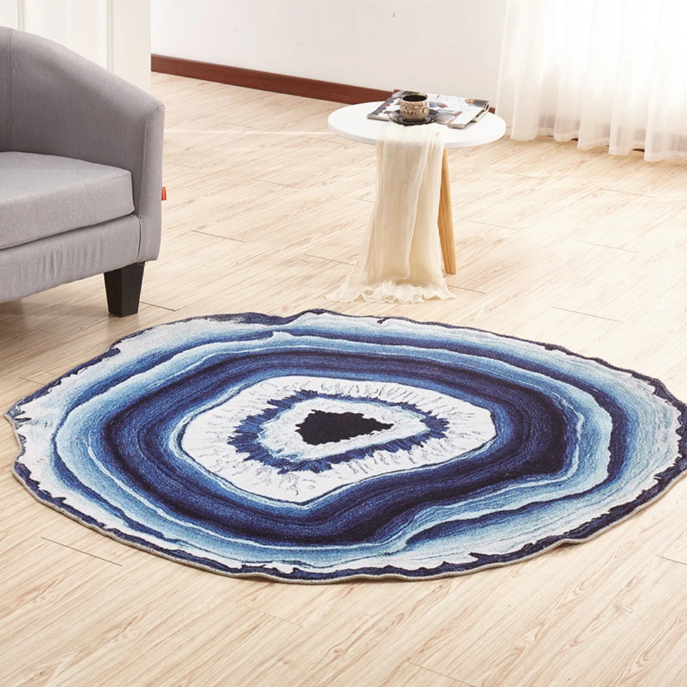  Country Style Nylon Fabric Tree Rings Wood Carpet and Rug Stripe Blue Lake Living Room Bedroom Rugs - 32822748401