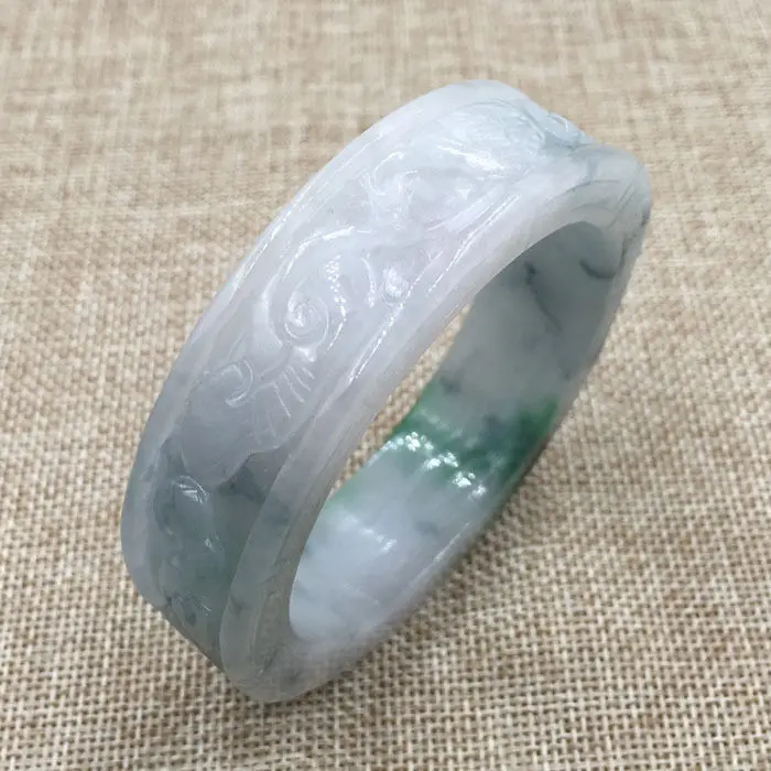

Free shipping 58mm Vintage Chinese Hand-carved White Green Jadeite Bracelet Bangle 896 a